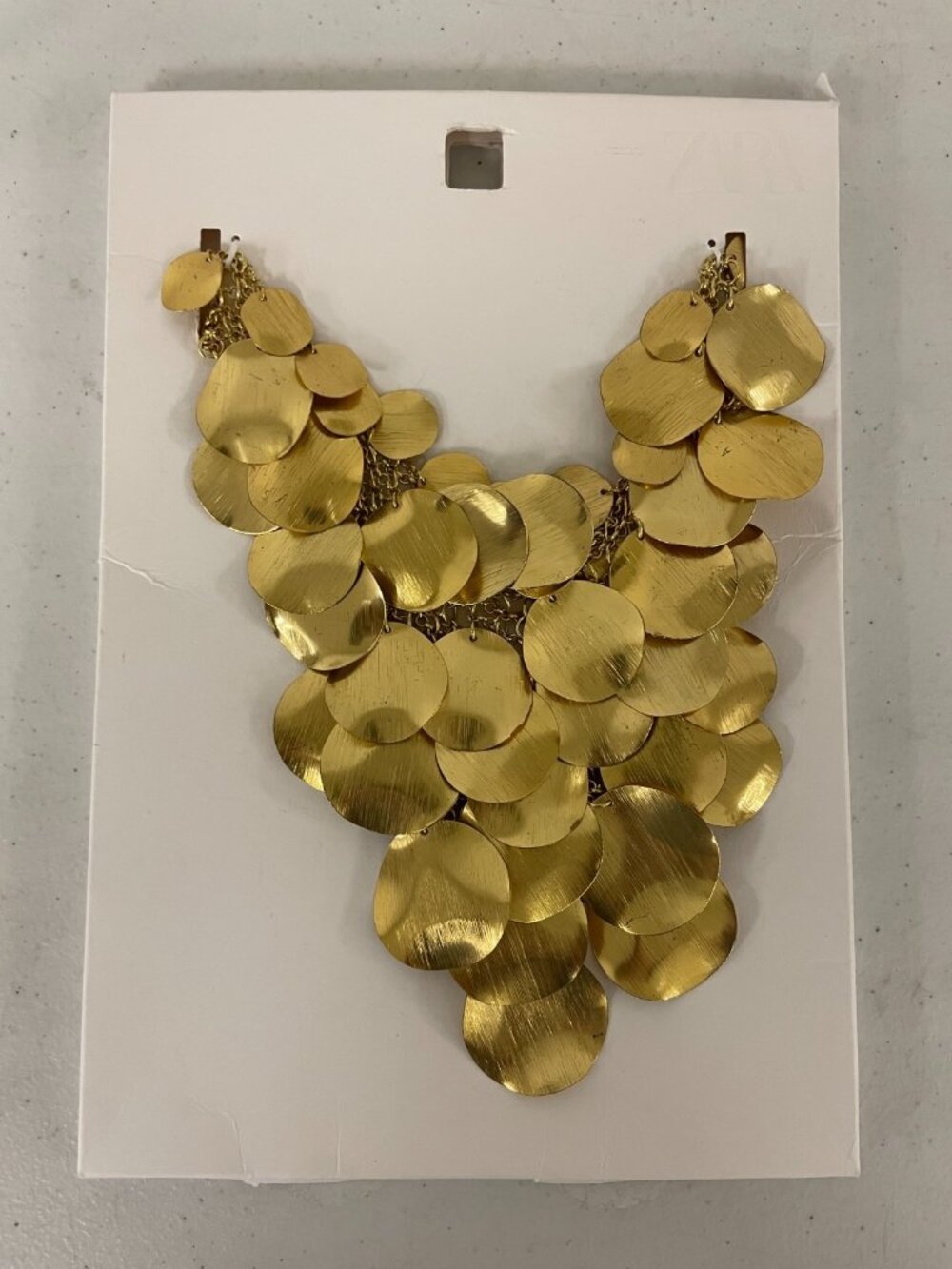 Zara Bib Necklace Gold Disc Armor Statement Brushed Metal Choker 4340/202 NWT